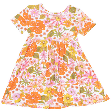 Angel Dear - Boho Beachy Floral Short Sleeve Twirl Dress