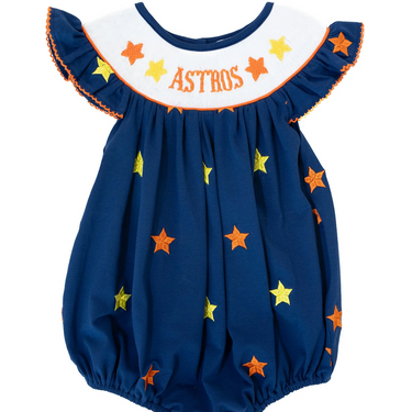 Boots & Bows Smocking - Girls Astros Stars Smocked Bubble