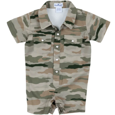 Blue Quail - Classic Camo Pearl Snap Romper
