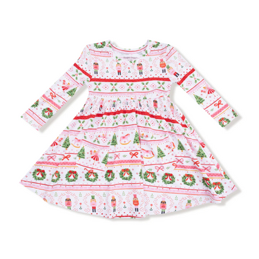 Angel Dear - Twirly Long Sleeve Dress - Sugar Plum Fairy Nutcracker Fair Isle Pink