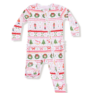Angel Dear - 2 Way Zipper Romper - Nutcracker Fair Isle Sugar Plum Fairy Pink