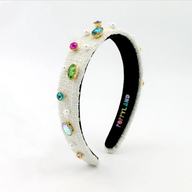 Poppyland - Tweed Bejeweled Ivory Headband