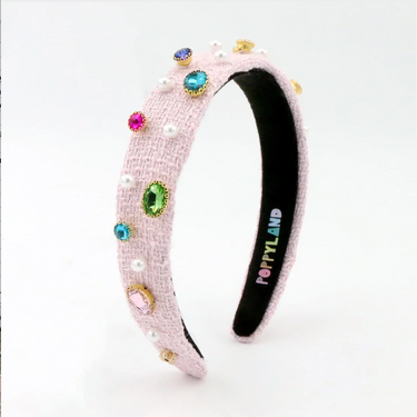 Poppyland - Tweed Light Pink Bejeweled Headband