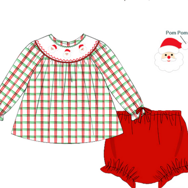 Boots and Bows - Girls Smocked Santa Diaper Set