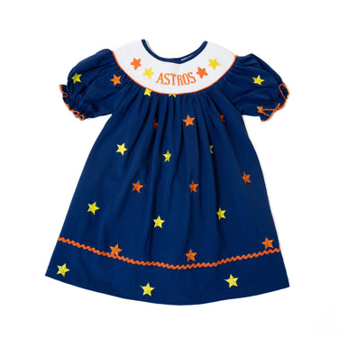 Boots & Bows Smocking - Girls Astros Stars Smocked Dress