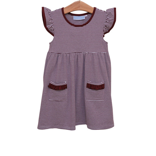 Trotter Street - Lucy Game Day Dress- Maroon Stripe