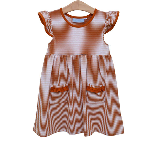 Trotter Street - Lucy Game Day Dress - Burnt Orange Stripe