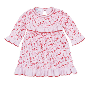 Magnolia Baby - Candy Cane Lane Printed Ruffle Longsleeve Dress