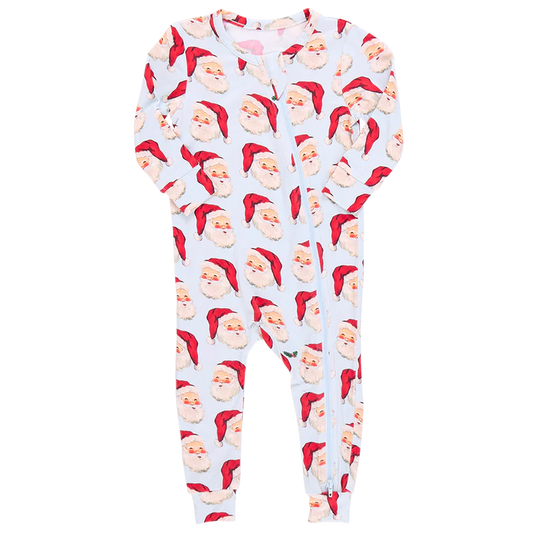 Pink Chicken - Baby Bamboo Romper - Blue Vintage Santas