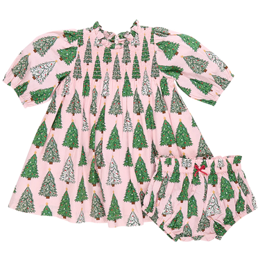 Pink Chicken - Baby Girls Stevie Puff Sleeve Dress Set - Pink Trees
