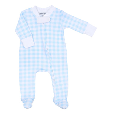 Magnolia Baby - Baby Checks Zipped Footie - Light Blue