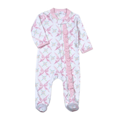 Baby Loren - Pink Bows Pima Zipper Footie