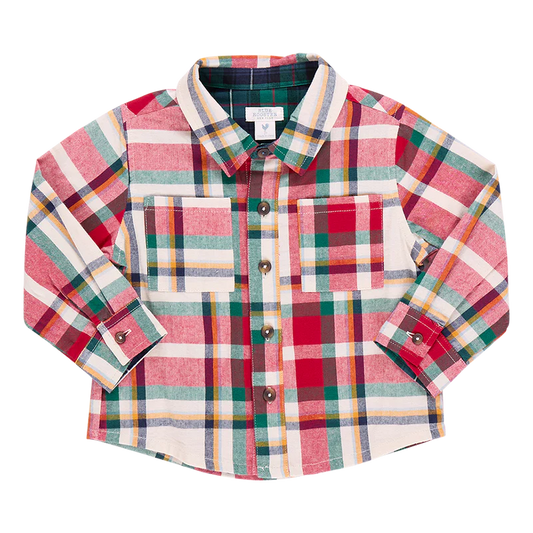 Pink Chicken - Boy's Jack Shirt - Holiday Tartan