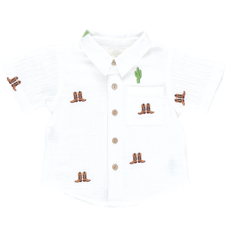 Pink Chicken - Boys Jack Shirt - Rodeo Embroidery