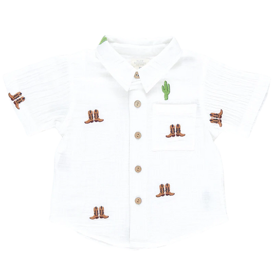 Pink Chicken - Boys Jack Shirt - Rodeo Embroidery