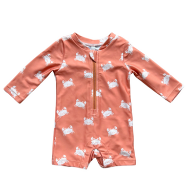 BabySprouts - Baby One-Piece Rash Guard Swimsuit - Crab In Sunset