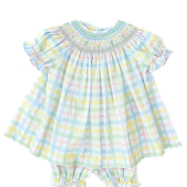 Ruth & Ralph - Pastel Smocked Easter Plaid Annabelle Bloomer Set