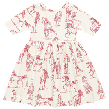 Pink Chicken - Girls Organic Steph Dress - Vintage Rose Horses