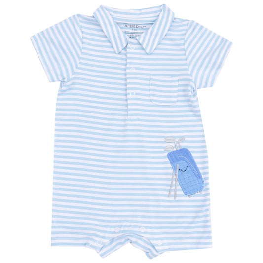 Angel Dear - Golf Blue Stripe Applique Polo Shortie W/ Applique