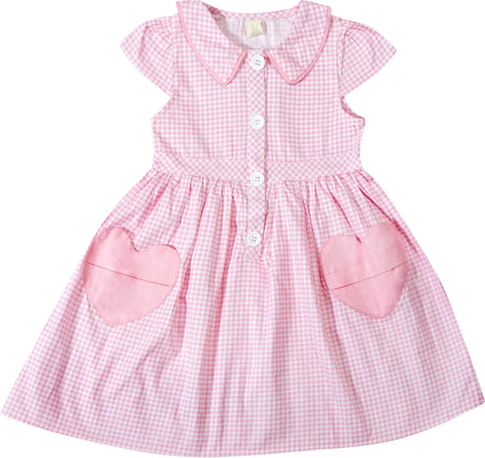 Angeline Kids Heart Pocket Gingham Dress