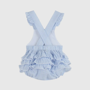 Lil Cactus - Blue Seersucker Bunny Face Ruffle Romper