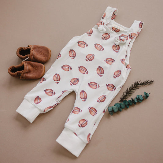 Little Joy Co. - Football Print Bamboo Knotted Overalls