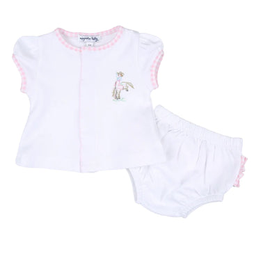 Magnolia Baby - Vintage Cowboy Cowgirl Embroidery Diaper Cover - Pink