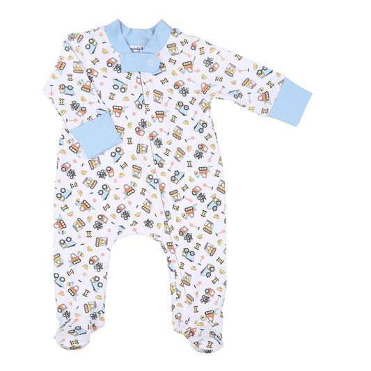 Magnolia Baby - Construction Zone - Zipper Footie - Light Blue