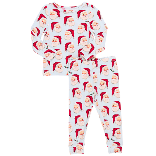 Pink Chicken - Kids Bamboo PJ Set - Blue Vintage Santa