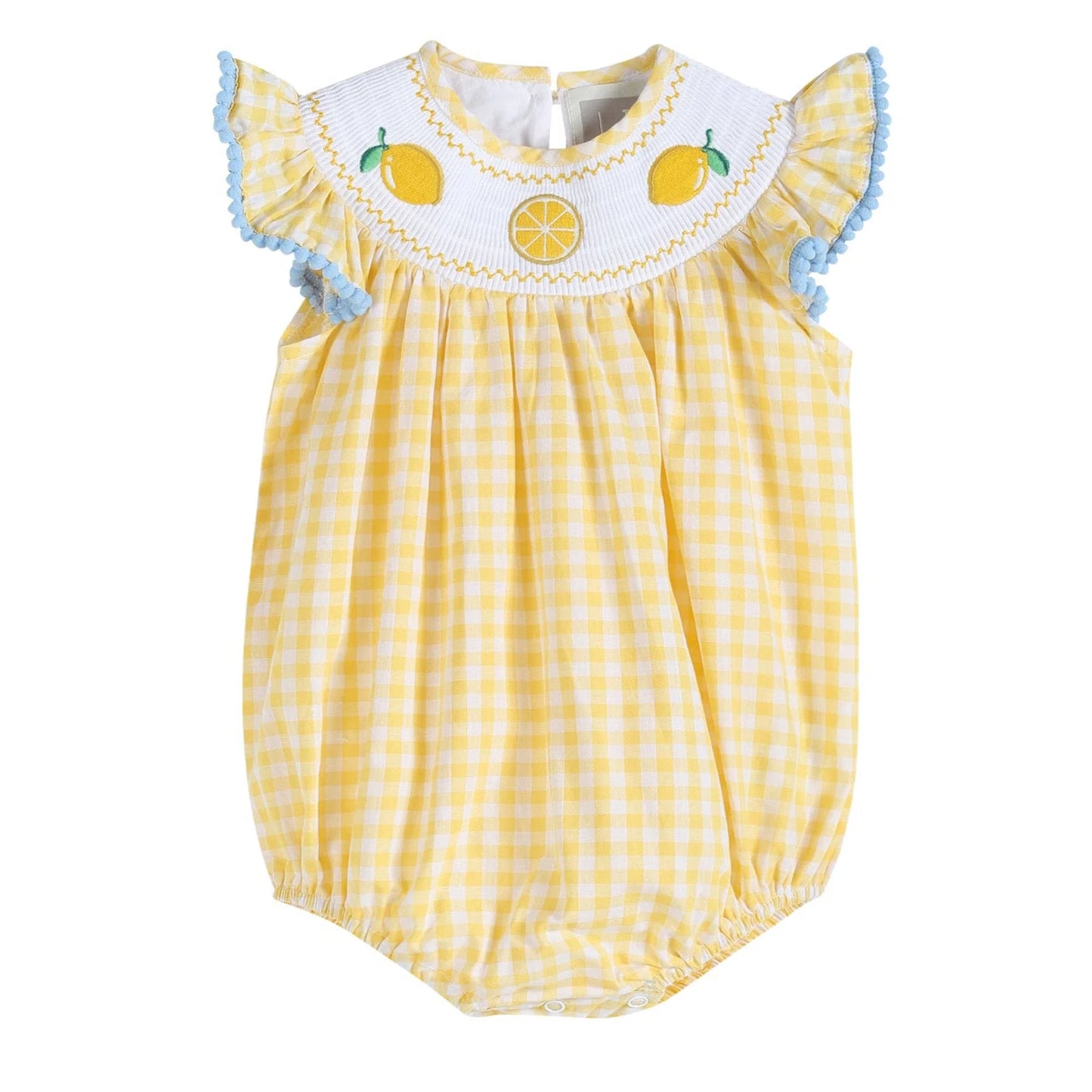 Lil Cactus - Yellow Gingham Lemon Smocked Flutter Romper