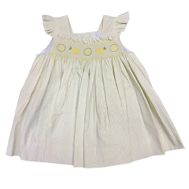 Zuccini Kids - Lemon Aria Dress - Lime Green Stripe Seersucker