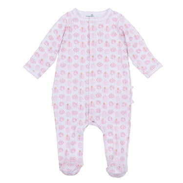 Magnolia Baby - Precious Pumpkins Printed Ruffle Zipper Footie - Pink