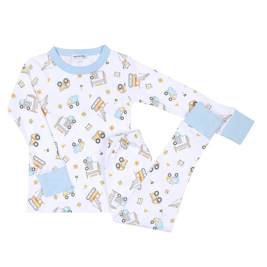 Magnolia Baby - Construction Zone - Long Pajamas - Light Blue