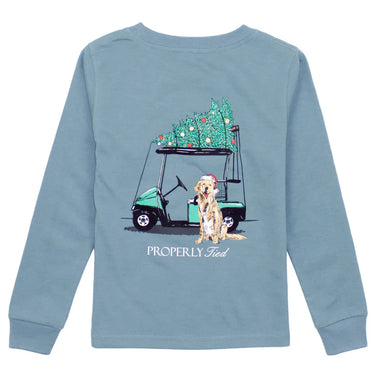 Properly Tied - Boys Longsleeve Steel Blue Santa's Cady Shirt