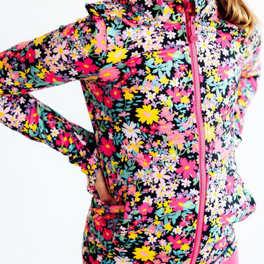 Mila & Rose - Flexible Floral Full-Zip Ruffle Active Jacket