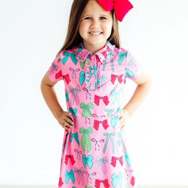 Mila & Rose - Pink Twirls Ties Shortsleeve Polo Dress