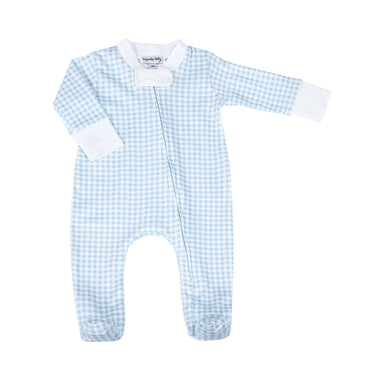 Magnolia Baby - Mini Checks Zipper Footie - Lt Blue