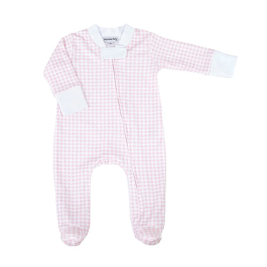 Magnolia Baby - Mini Checks Zipper Footie - Pink