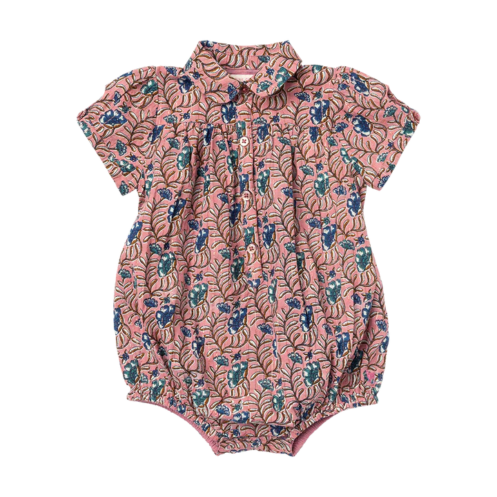 Pink Chicken - Baby Girls Petal Collar Bodysuit - Mauveglow Vine Floral