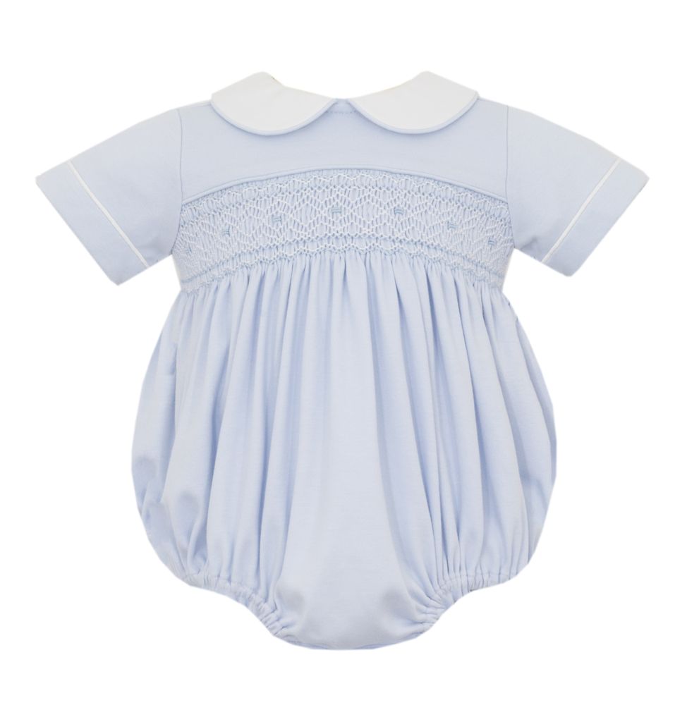 Petit Bebe - Light  Blue Knit Boys Bubble Short Sleeve