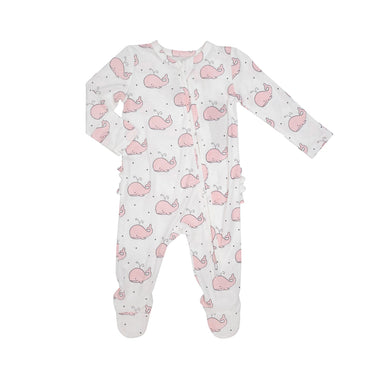 Angel Dear - 2 Way Ruffle Zipper Footie - Bubbly Whale Pink