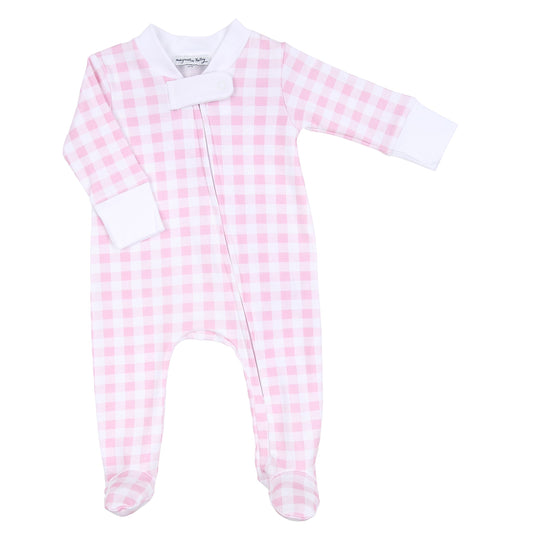 Magnolia Baby - Baby Checks Zipped Footie - Pink