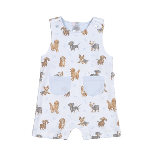Baby Loren - Blue Puppy Pals Pima Cotton Romper