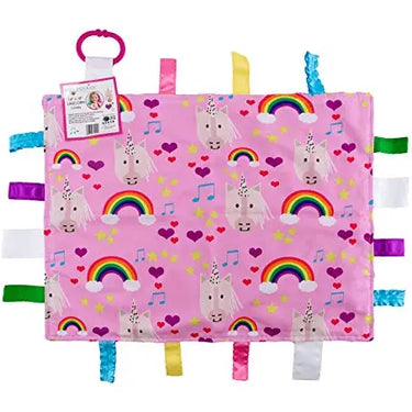 Baby Jack - Unicorn Rainbow Hearts Tag Blanket. 14" x 18"