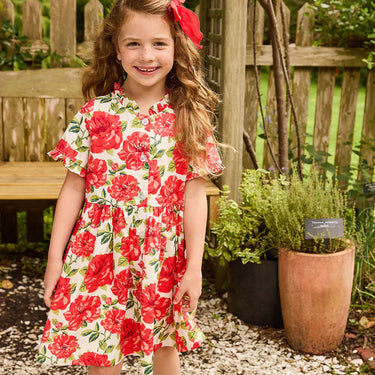 Pink Chicken - Girls Autumn Dress - Red Peonies