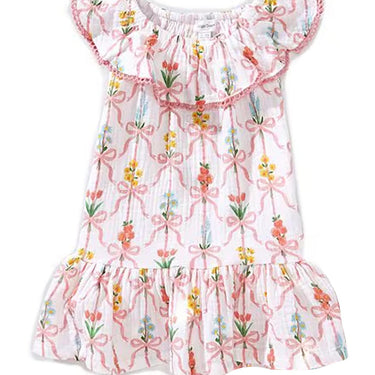 Angel Dear - Ribbon Bouquets Circle Neck Ruffle Dress