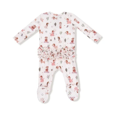 Angel Dear - 2-Way Zipper Ruffle Back Footie - Cowgirl Dogs