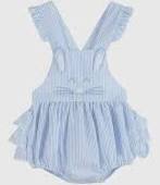 Lil Cactus - Blue Seersucker Bunny Face Ruffle Romper