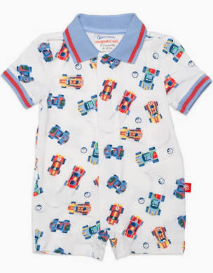 Magnetic Me - Formula Fun Polo Collar Short Sleeve Romper