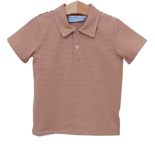 Trotter Street  - Henry Game Day Polo - Burnt Orange Stripe